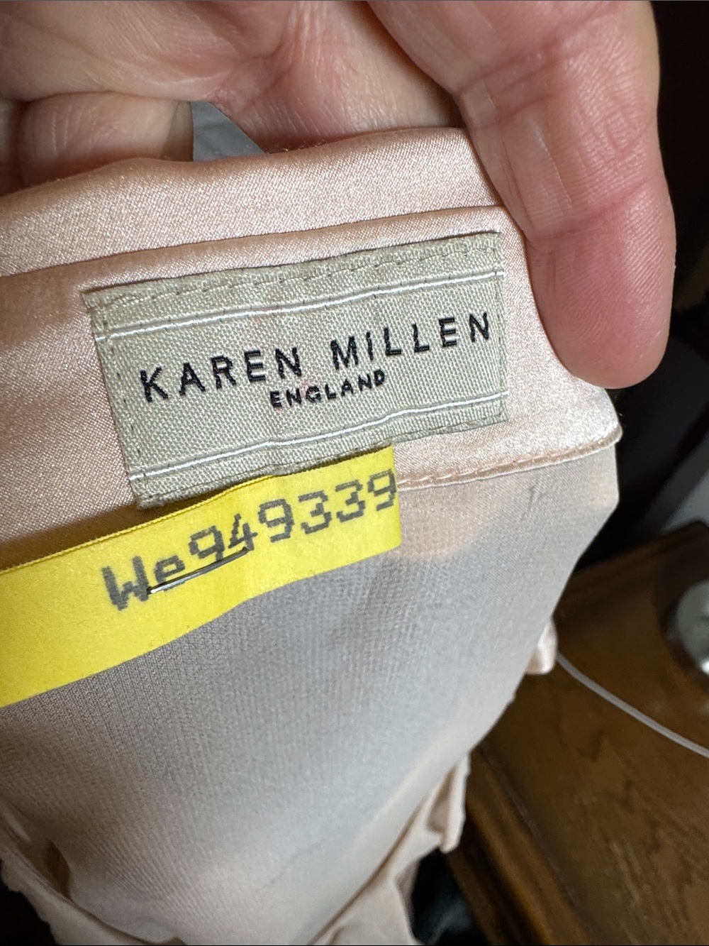 Karen Millen Silk-Blend Rose Gold champagne Ruffle Tie-Neck Button-Down Blouse - Picture 4 of 8